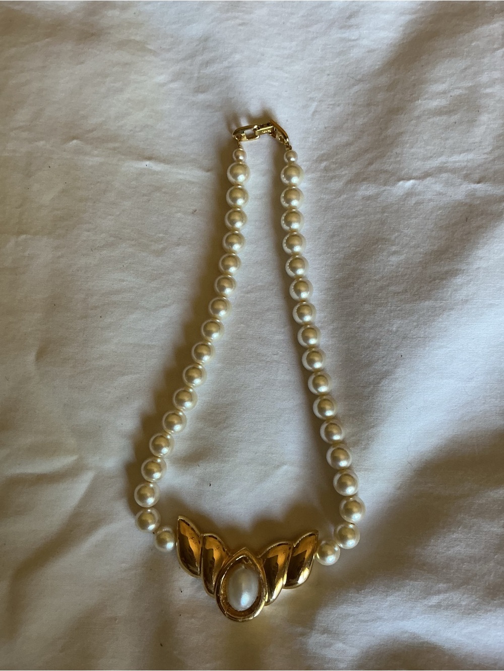 Napier White Pearl Necklace with Gold Pendant